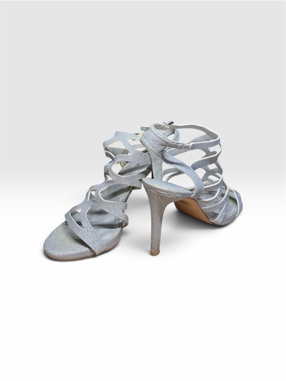 Maripe Silver Glitter Strappy Stiletto Sandals